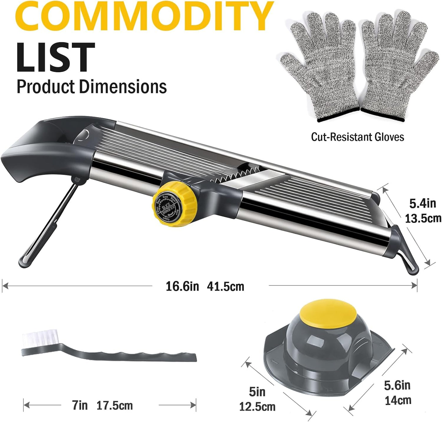 Masthome Mandoline Slicer for Kitchen,Adjustable Mandoline Food Slicer | Sharp Stainless Steel Blade,Chopper Vegetable Cutter for Potato,Onion,Fruit,INCLUDING Food Holder,Gloves,Cleaning Brush