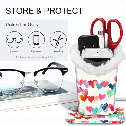 FINTIE Plush Lined Eyeglasses Holder, Glasses Stand Case For Nightstand | Soft Plush Lining, Bedside Eyeglasses Holder, Office Desktop Organizer, Small Item Storage, Anti-Scratch - Colors B