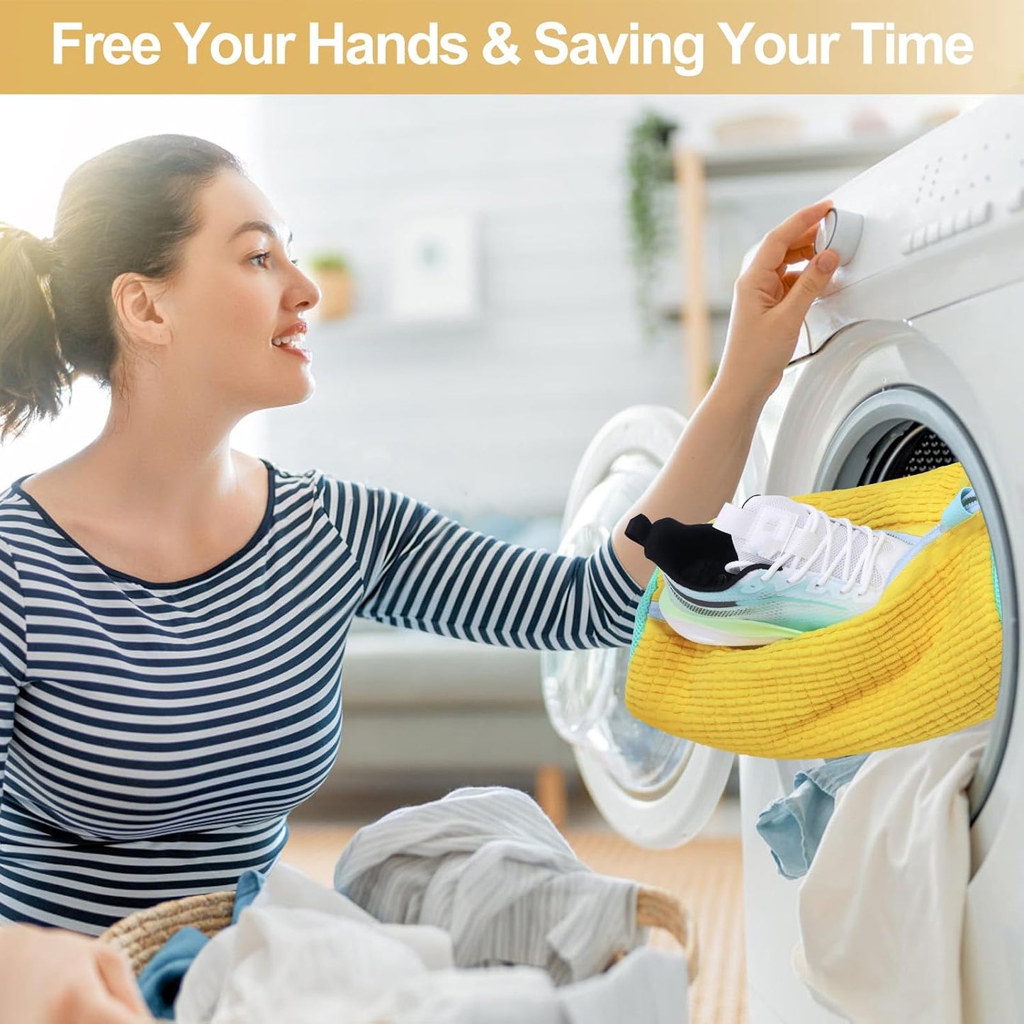 2 Pack Shoe Washing Machine Bag, Laundry Shoe Bag for Washer and Dryer, Reusable Shoe Cleaning Bag for Sneakers and All Shoes Types with Self-Locking Zipper (Yellow)