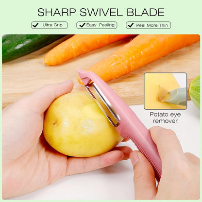 Senbowe Upgrade Potato Peeler for Kitchen, 6PCS Stainless Steel Vegetable Peeler, I and Y Veggie Food Peeler for Apple Fruit Carrot Zucchini Cucumber,Good Grip Makes Peeling Very Easy (Green)