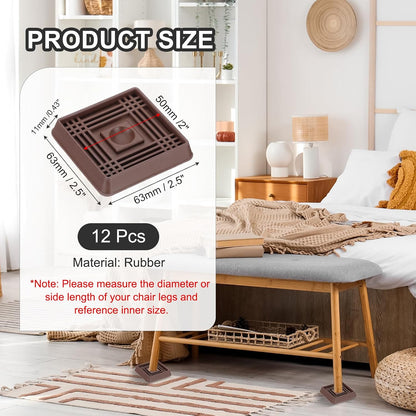 PATIKIL 1.5x1.5 Furniture Coasters, 12 Pcs Caster Cups Furniture Cups Rubber Non-Slip Square Feet Anti-Slip Stopper Pad Protector Sliding for Hardwood Floors Carpet Chair Table, Coffee
