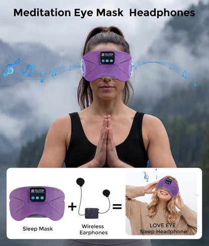 LOVE EYE Sleep Headphones Bluetooth 5.4 Sleeping Eye Mask Wireless Music Earphones with Built-in HD Speakers for Side Sleepers Cotton Sleeping Headphones for Women Men Gifts (Lavender Purple)