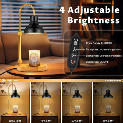 Candle Warmer Lamp Dimmable with Timer and 3 Bulbs, Adjustable Height & Brightness, Electric Candle Wax Warmer for Jar Candles, House Warming Gifts New Home Decor (Black)