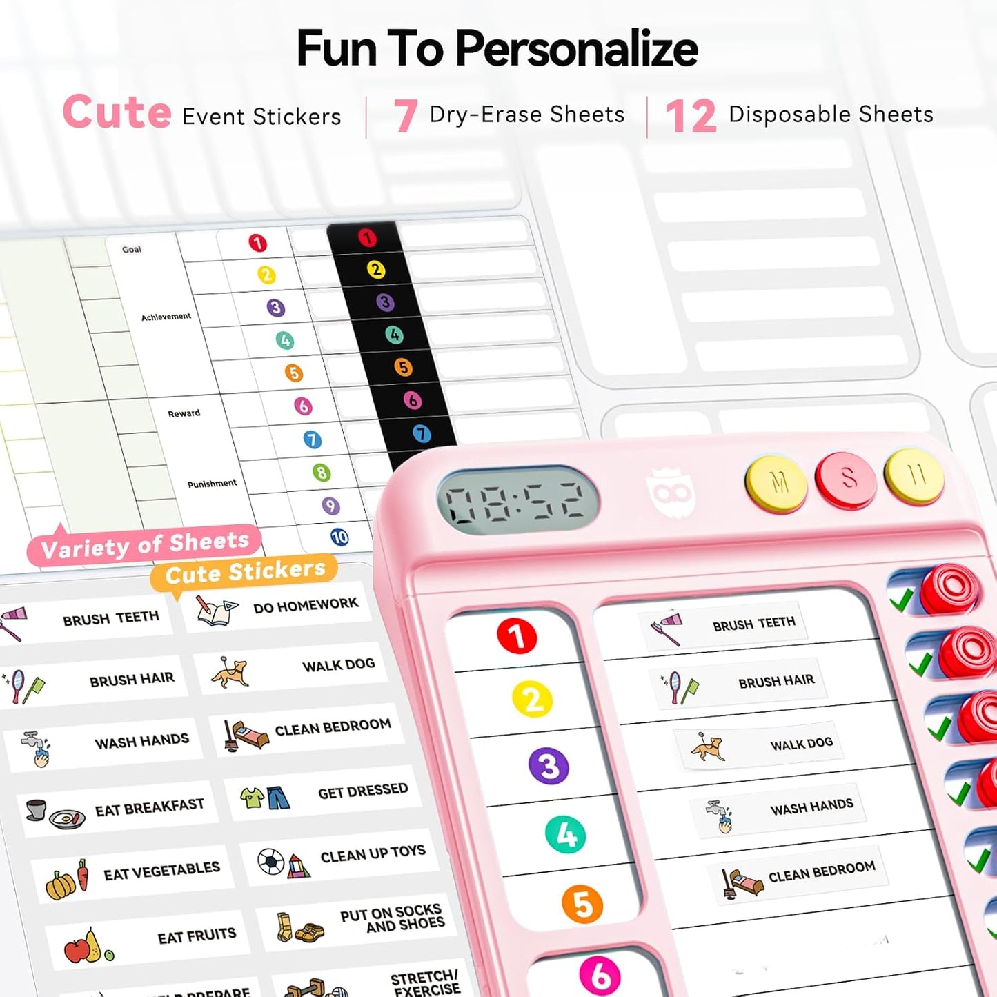Chore Chart for Kids with Visual Timer, ADHD Tools Visual Schedule Planning Board with Slider, 20 Personalizable Cards and Magnetic Marker, Morning/Bedtime/Daily Routine Chart Checklist - Blue