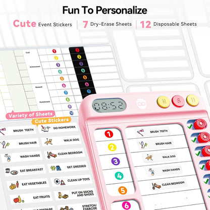 Chore Chart for Kids with Visual Timer, ADHD Tools Visual Schedule Planning Board with Slider, 20 Personalizable Cards and Magnetic Marker, Morning/Bedtime/Daily Routine Chart Checklist - Blue