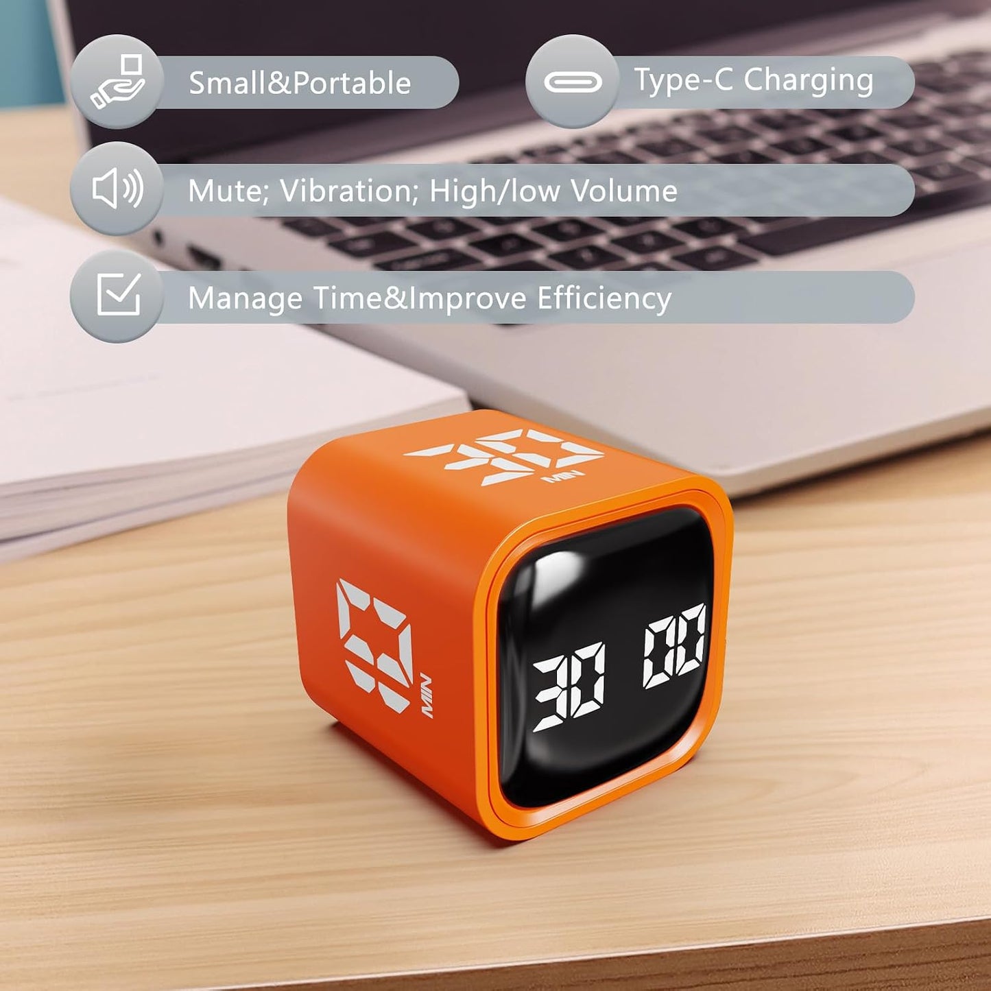 GuDoQi Multi-Function Cube Timer, 5/10/30/60 Min & Custom Count Down, Included Pause & Resume Feature, Silent, Vibrate & Adjustable Sound Alarm for Productivity in Tasks, Study & Kitchen, Purple