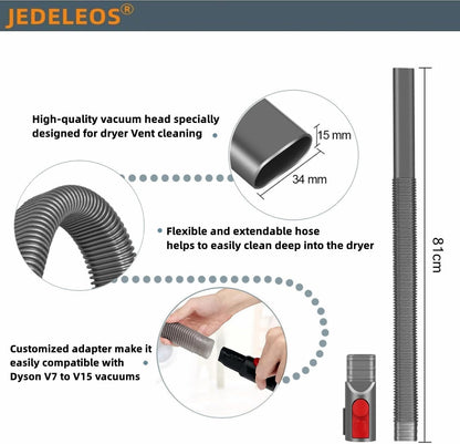 JEDELEOS Dryer Vent Lint Attachments for Dyson V15 V15s Gen5 V12 V11 V10 V8 V7 Vacuum Nozzle Hose Crevice Flexible Lint Removal Tool Dryer Vent Cleaner Kit (Gray)