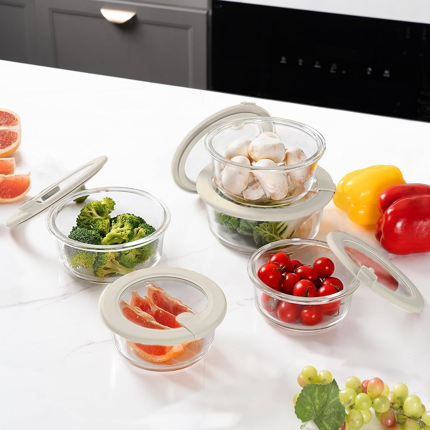Glass Food Storage Containers with Glass Lids, Microwave Safe Food Container Set, Aitight Meal Prep Container Set, BPA Free, 2 extra Colanders, LeakProof, 2 Pack of 60oz