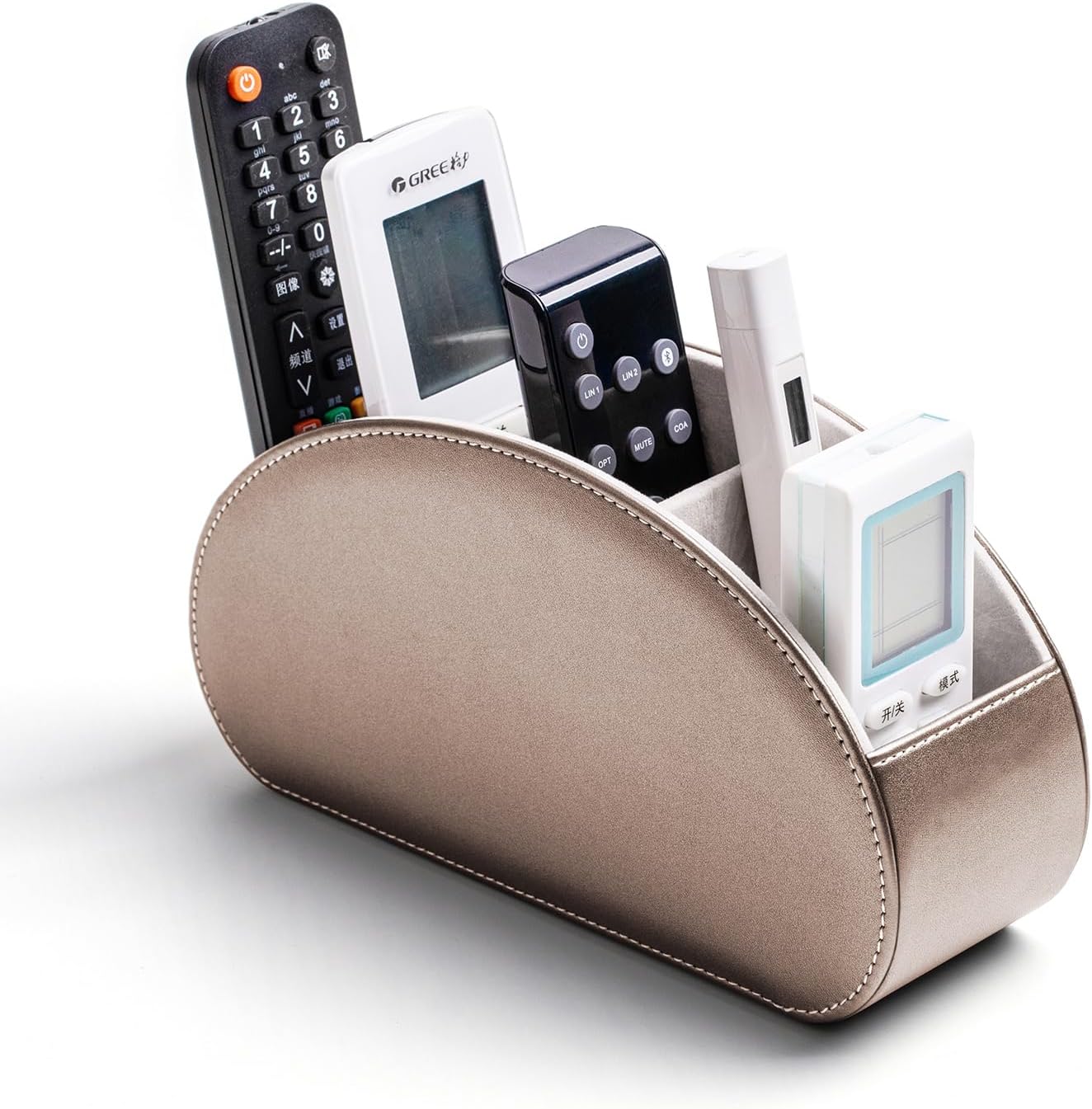 Remote Control Holders Organizer Box with 5 Compartment PU Leather Caddy | Multi-functional Office Desk Storage Caddy Store Tv Remote for Media Player,Brush,Pencil,Glassees&Office Supplies