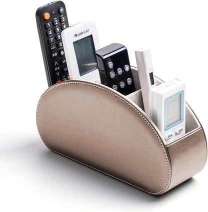 Remote Control Holders Organizer Box with 5 Compartment PU Leather Caddy | Multi-functional Office Desk Storage Caddy Store Tv Remote for Media Player,Brush,Pencil,Glassees&Office Supplies