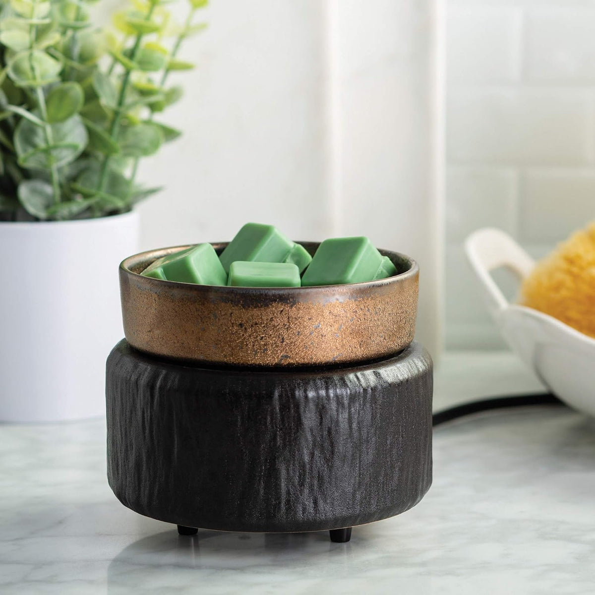 Candle Warmers ETC 2-in-1 Candle and Fragrance Warmer for Warming Scented Candles or Wax Melts and Tarts with to Freshen Room, Pewter Walnut