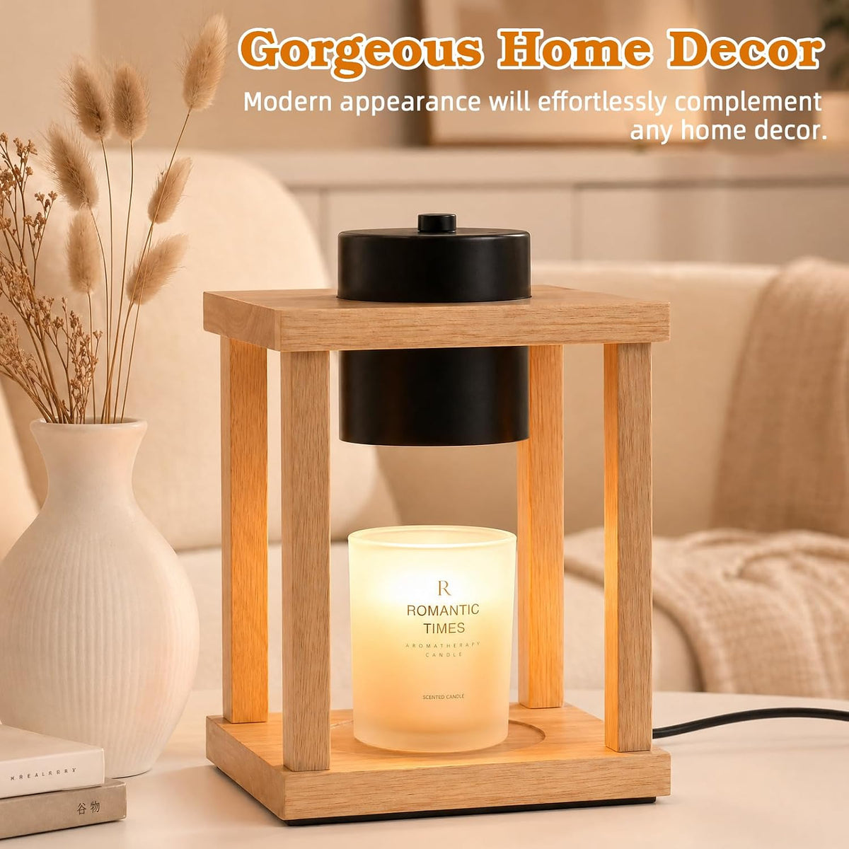 Modern Candle Warmer Lamp with Timer, Dimmable Candle Lamp Warmer, Mothers Day Birthday Gifts for Women Men, Black Candle Warmer, Adjustable Candle Light Warmer, Cozy Living Room Bedroom Home Decor
