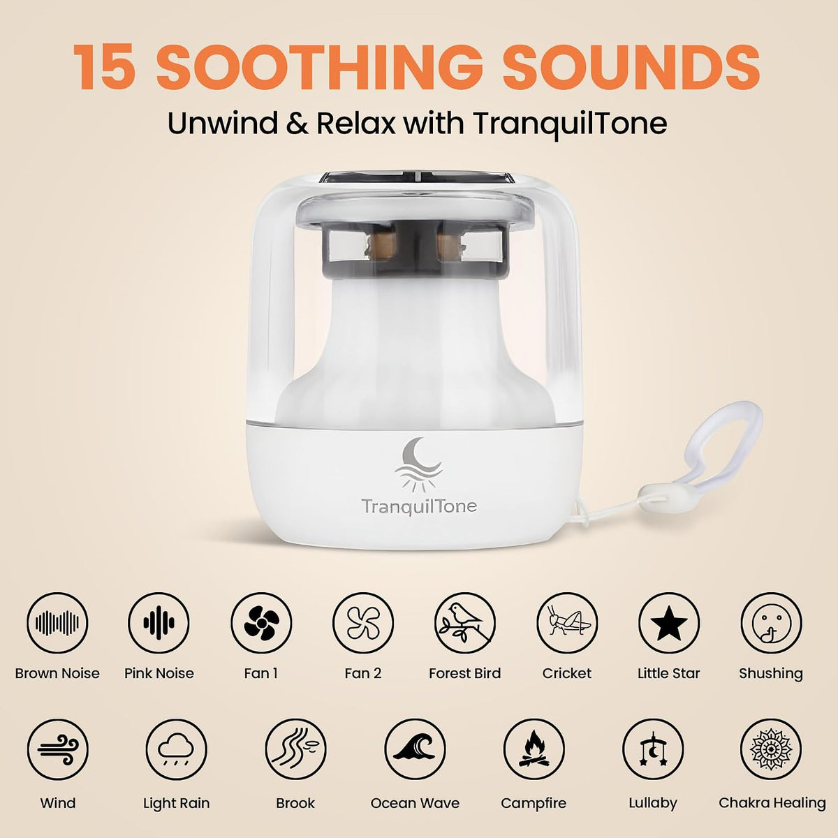 Mini White Noise Machine for Baby, Kids & Adults – 15 Calming Sounds, Soft Night Light, USB-C Rechargeable, Timer – Portable Travel Sound Machine