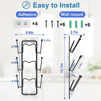 2 Pack Pot Lid Organizer for Cabinet, 2 in 1 Wall Mount & Adhesive Pot Lid Holder Rack for Kitchen Storage 6 Tier Pan Lid Organizer for Easy & Tidy Kitchen Organization