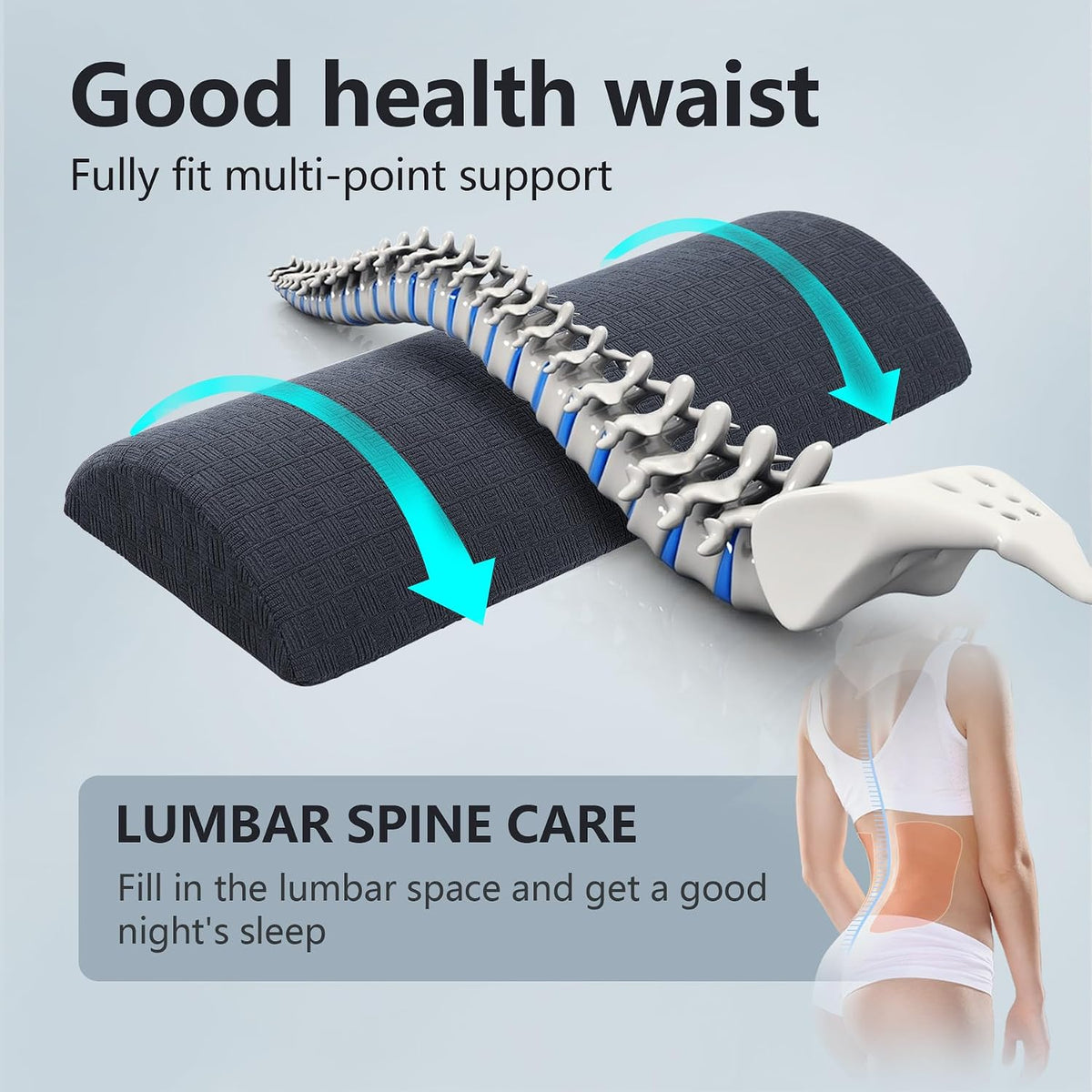 Cozyhealth - 2.95" H*18.7" L - Soft Small Lumbar Pillow for Sleeping, Memory Foam Back Lumbar Support Cushion for Lower Back Pain Relief Bed Waist Sleep Support Pillow for Side, Back (White, Small)