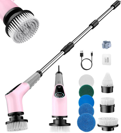 Dovety Electric Spin Scrubber, Extendable Handle, 8 Brush Heads-WH | 90-minute long runtime, Type-C fast charging, multi-scene cleaning tool for shower, bathtub, tile and bathroom scrubbing