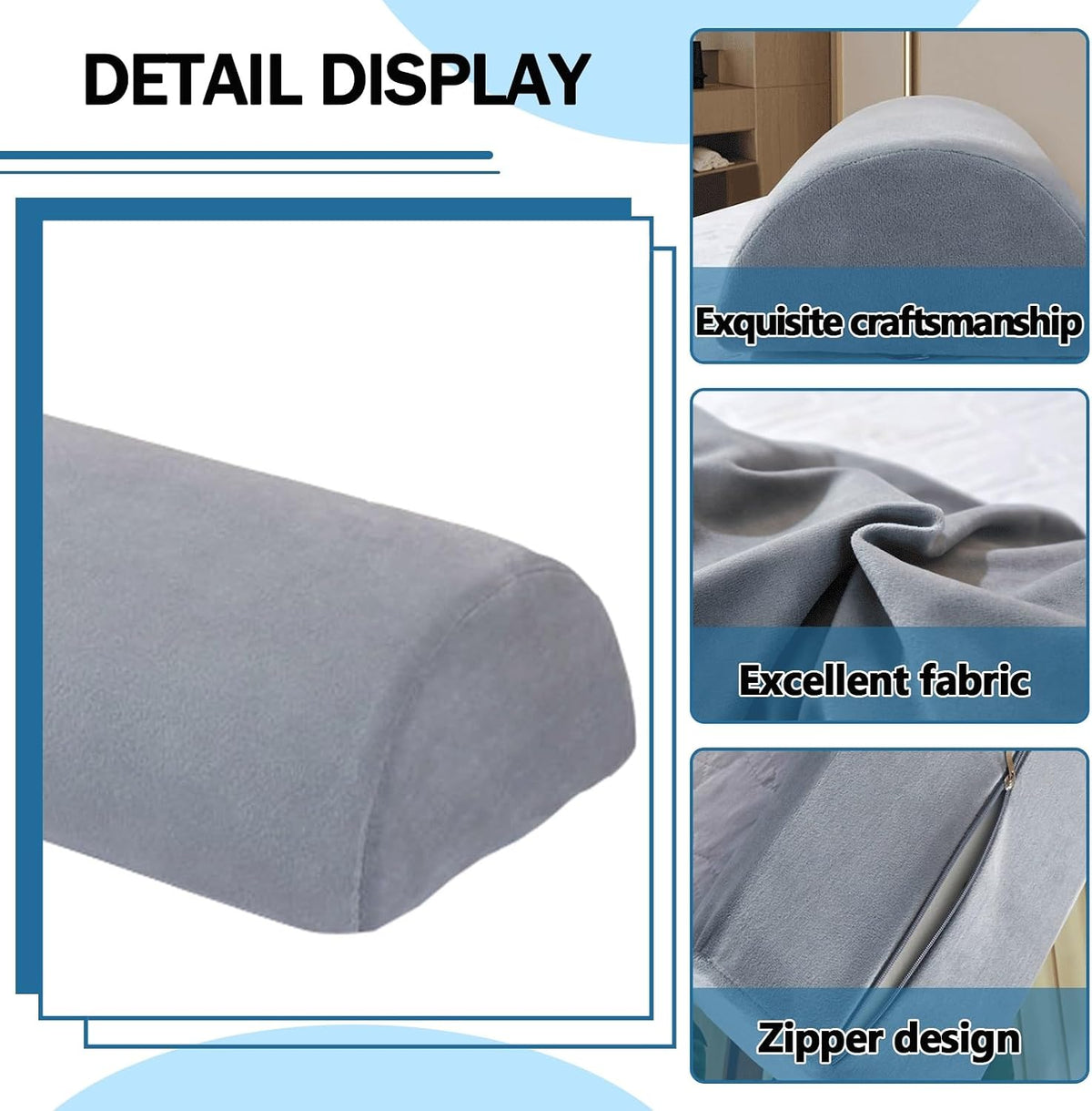 Half Moon Bolster Pillow for Legs, Knees, Lower Back and Head, Lumbar Support Pillow for Bed, Sleeping | Semi Roll for Ankle and Foot Comfort - Machine Washable Cover(@10,42x18x10cm/16.5x7x4in)