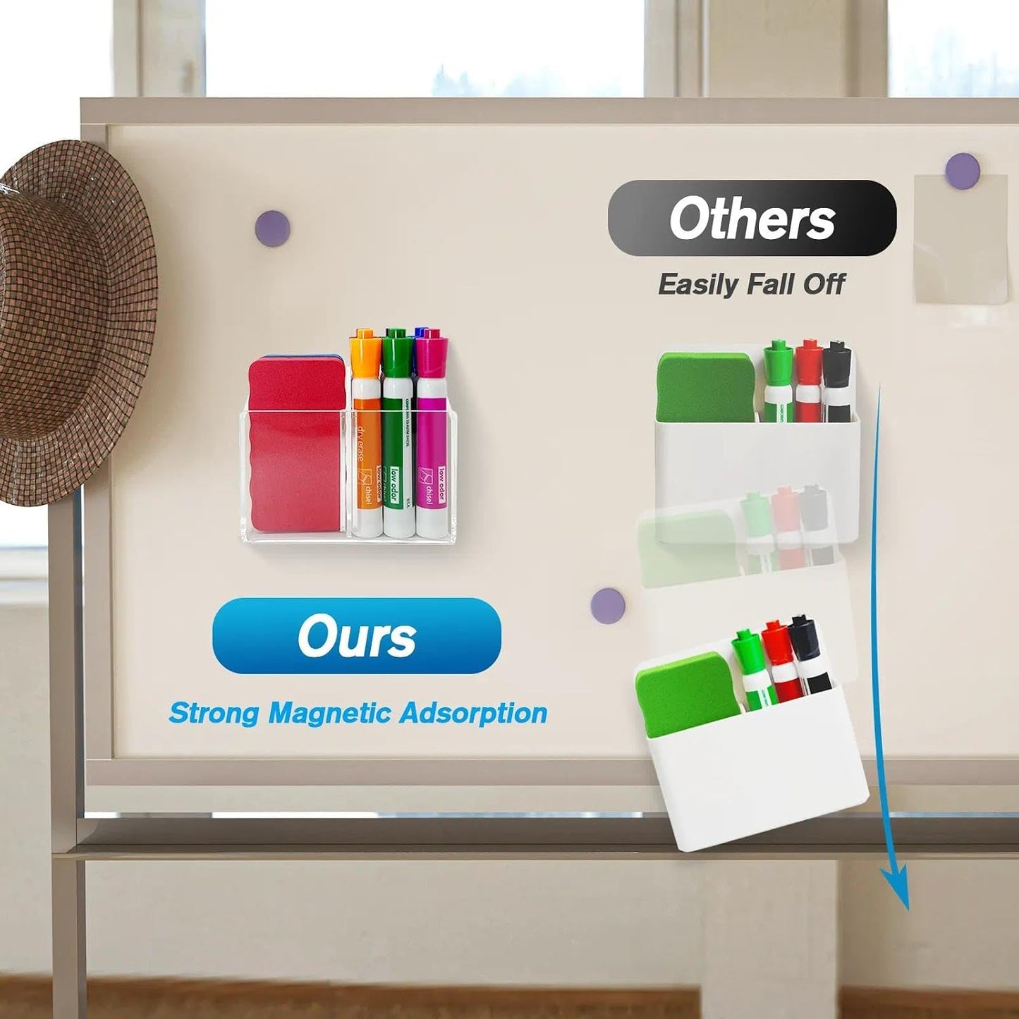 Magnetic Dry Erase Marker Holder - Multi-Surface Pen & Marker Holder for Fridge, Whiteboard, Locker - School, Office, Home - 1 Pack, Black