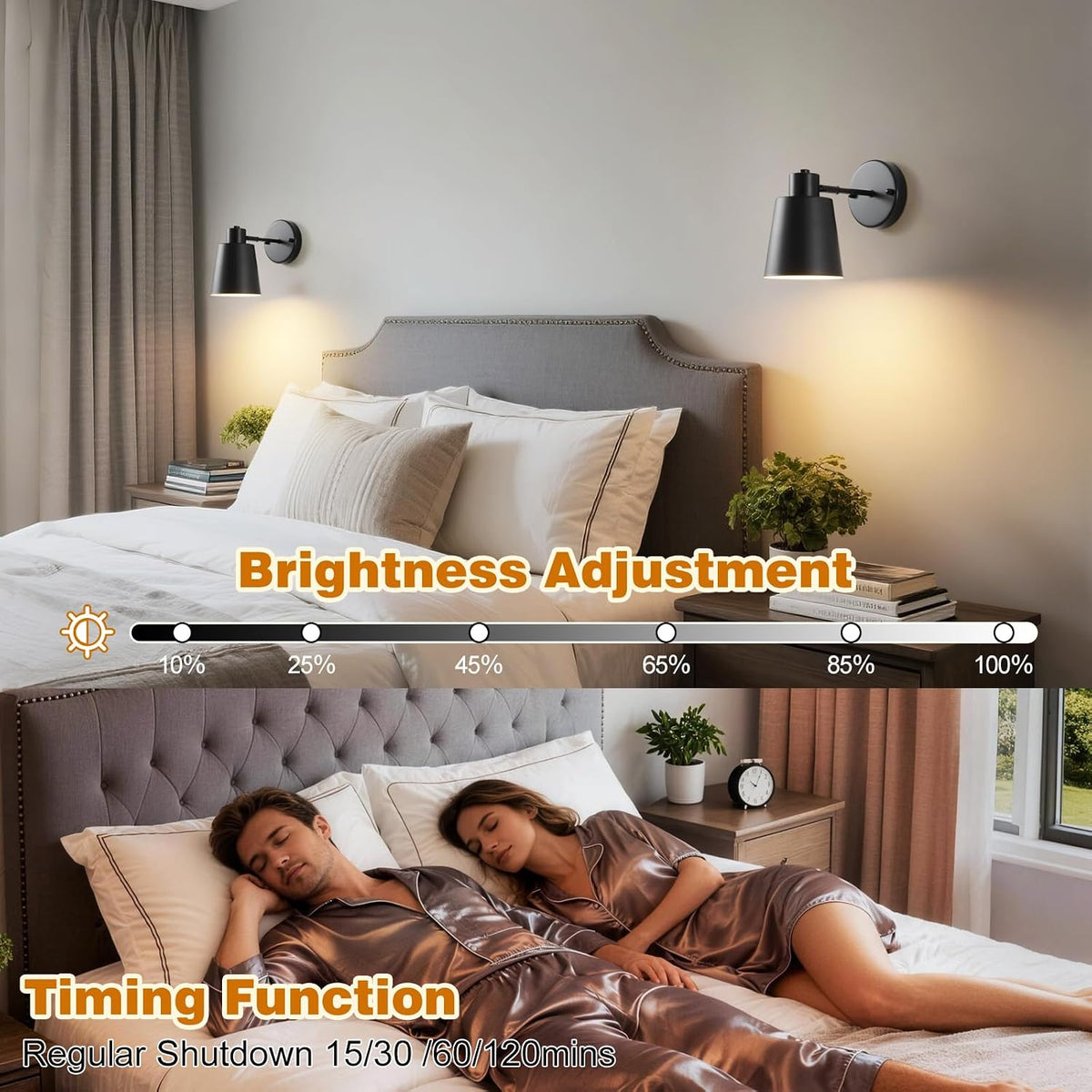 Gold Battery Operated Wall Sconces Set of Two with Remote, Rechargeable Battery Powered Wall Lights, 3 Color Temperature, Dimmable, Modern Wireless Wall Lamps for Bedroom Living Room Hallway
