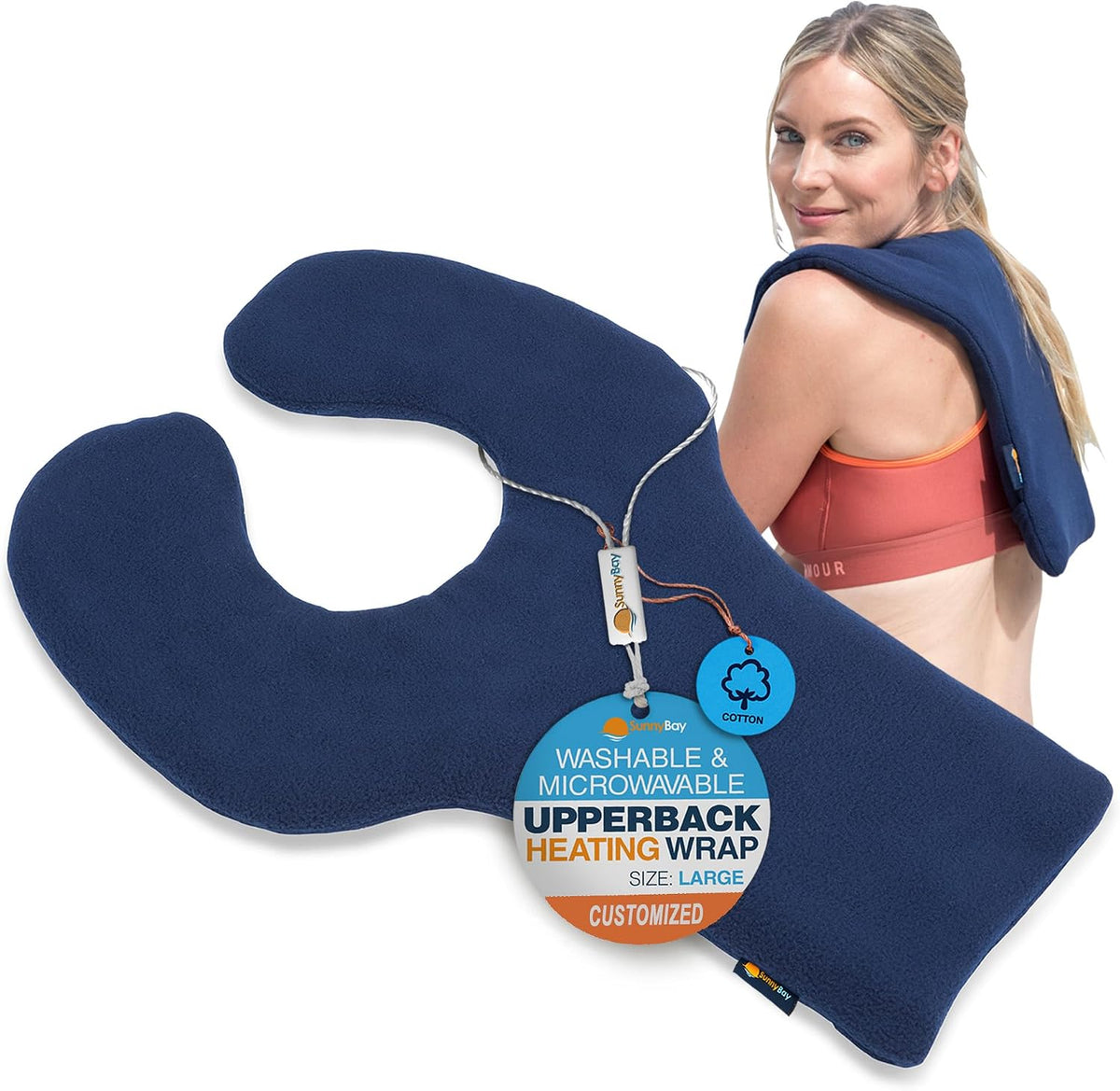 SunnyBay Weighted Heating Pad, Shoulder and Upper Back Wrap, Large, Navy