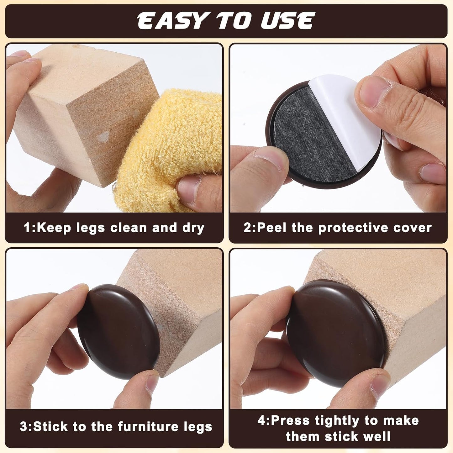 16pcs Furniture Sliders for Carpet 2 inches/1.2 inches Stick Furniture Sliders & Hardwood Floors Furnitures Moving Pads Self Adhesive Chair Gliders for Easy Moving on Carpet (Coffee)
