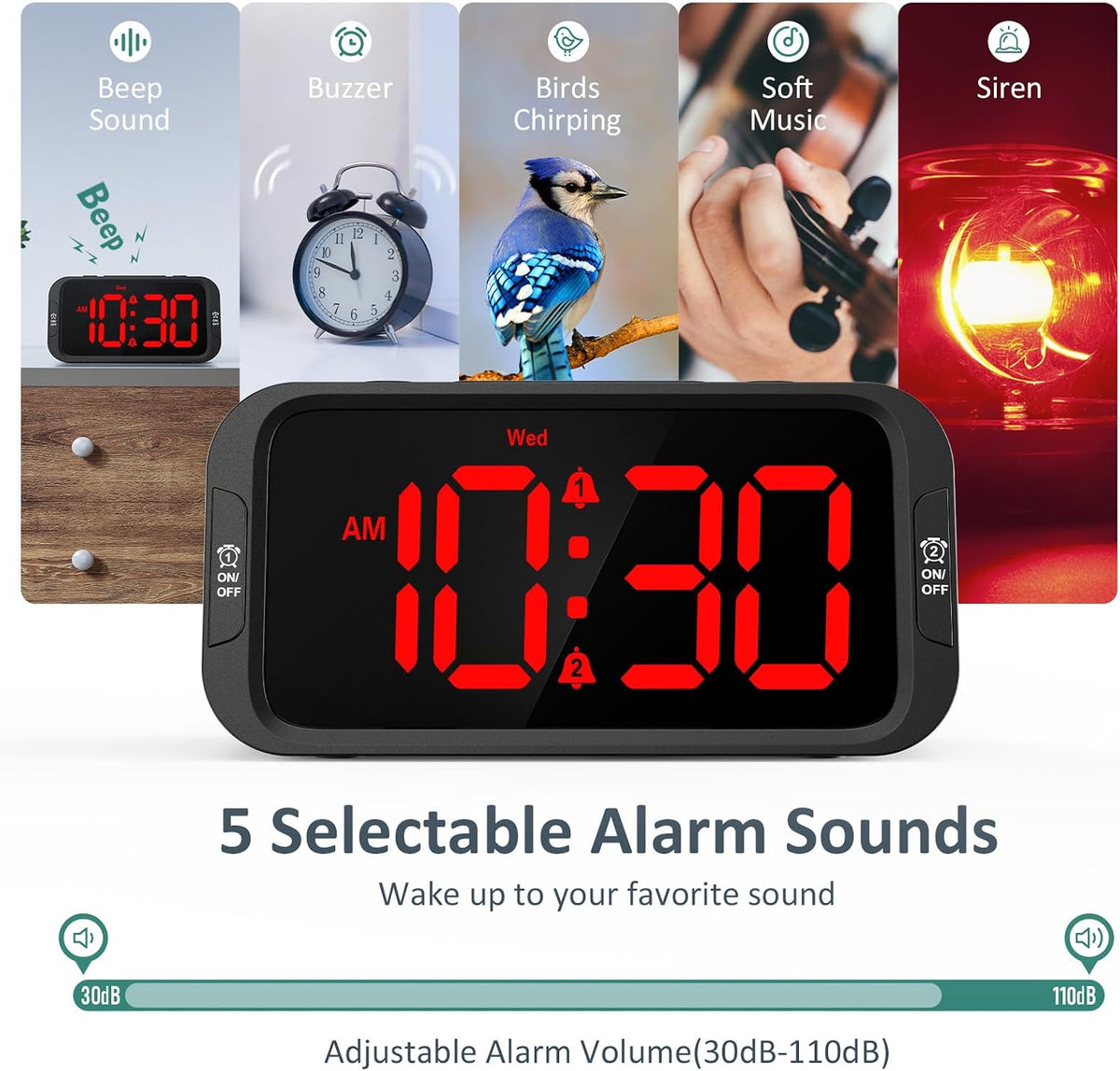 Odokee Digital Dual Alarm Clock for Bedroom with 0-100% Dimmable Display