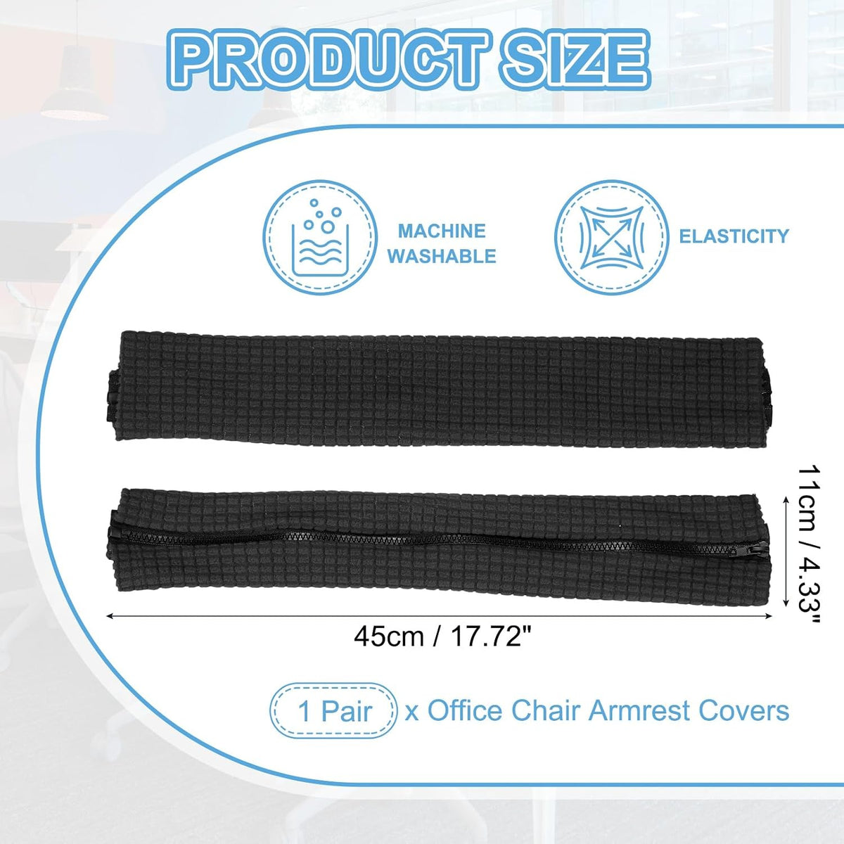 PATIKIL 22x4.3 in Office Chair Armrest Covers, 1 Pair Office Chair Arm Covers Long Computer Chairs Arm Rest Cover with Zipper Removable Rest Slipcover Hand Rest Protector, Black