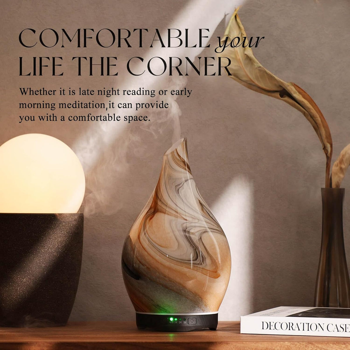 Porseme Essential Oil Diffuser 280ml Handmade Glass Diffuser 7H Runtime | Elegant Handmade Glass Aroma Diffuser with 7-color LEDs, Quiet Aromatherapy and Safe Auto Shut-off, Perfect for Gifts