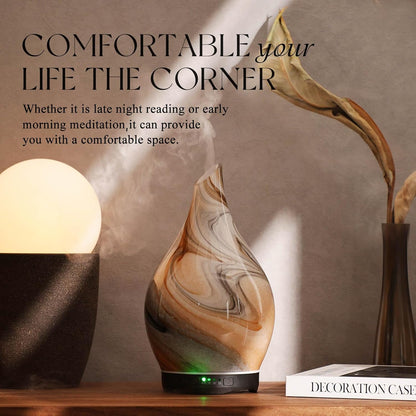 Porseme Essential Oil Diffuser 280ml Handmade Glass Diffuser 7H Runtime | Elegant Handmade Glass Aroma Diffuser with 7-color LEDs, Quiet Aromatherapy and Safe Auto Shut-off, Perfect for Gifts