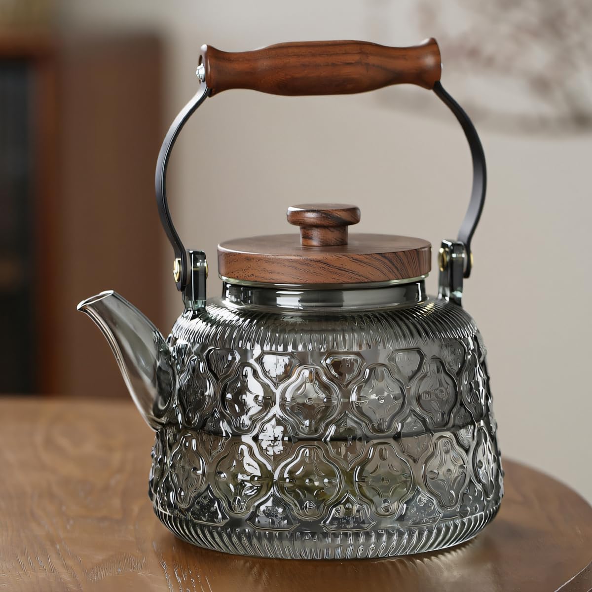 Stovetop Safe Glass Teapot with Malus Spectabilis Pattern Removable Infuser Fine Borosilicate Tea Pot perfect for Fruit Flowering Tea Canister Premium Quality Tea Kettle Gift(Transparent)