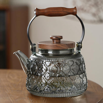 Stovetop Safe Glass Teapot with Malus Spectabilis Pattern Removable Infuser Fine Borosilicate Tea Pot perfect for Fruit Flowering Tea Canister Premium Quality Tea Kettle Gift(Transparent)