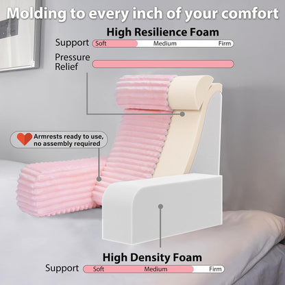 ENITYA 22" XL Back Pillow for Bed Sitting Up with Armrests & Big Pockets | Reading Pillow for Bed, Soft Back Support Chair, Ideal for Watching TV, Gaming, Nursing, Resting, Post Surgery, Dark Grey