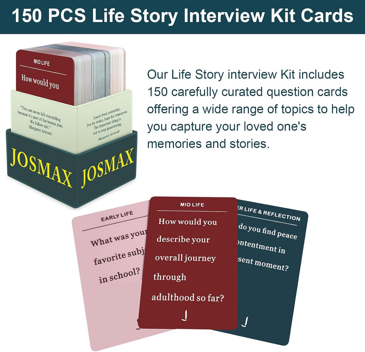 150 Pcs Life Story Interview Kit Cards, Family Conversation Card, Life Story Interview Kit, Get to Know Parents and Grandparents for Family Pictionary Game Night with Curated Question Cards