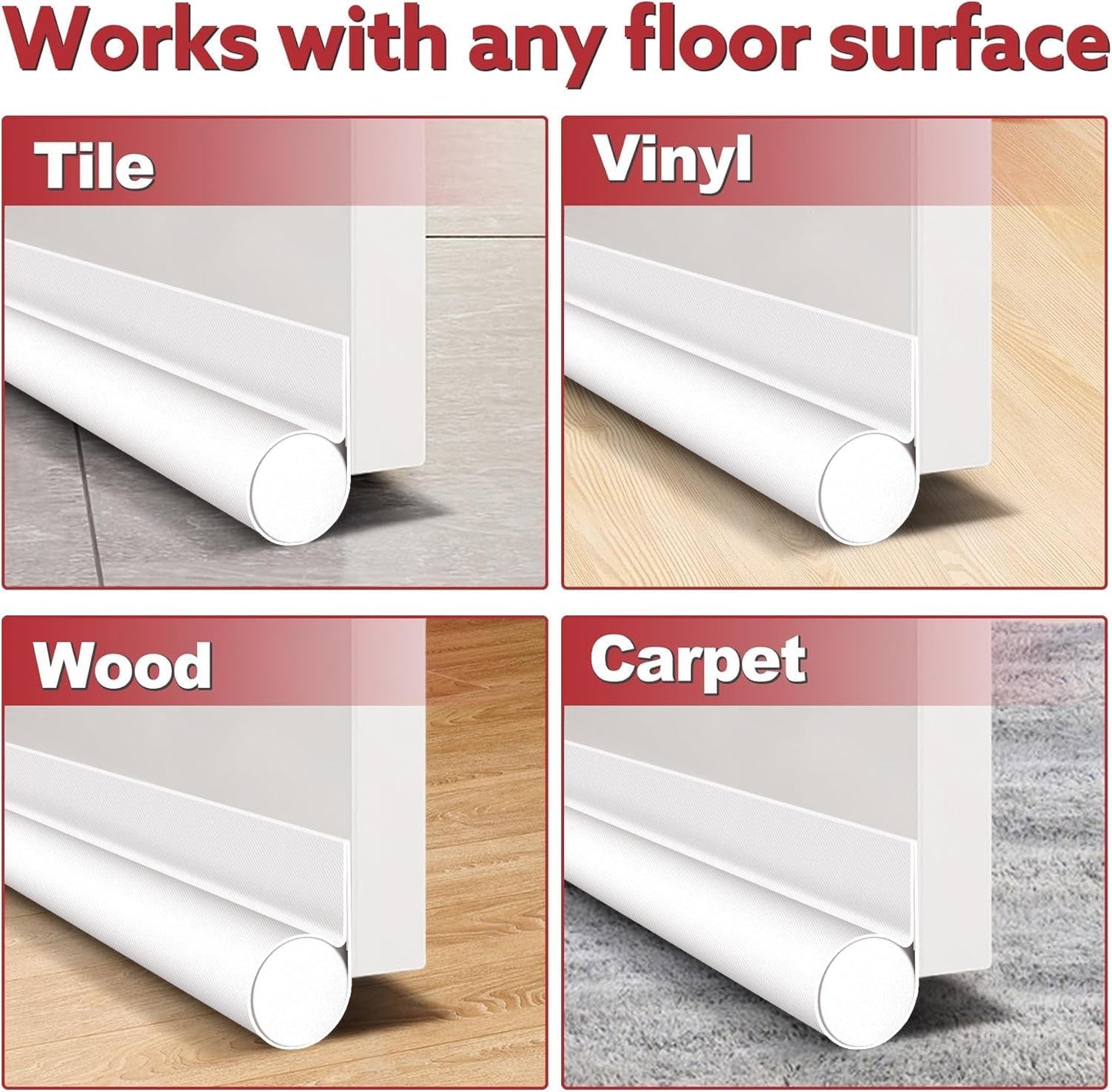 HomeProtect Door Draft Stopper Weather Stripping Door Seal Under Door Sweep Block Cold Air Gaps Front Soundproof Draft Blocker for Bottom of Door Suitable for Interior/Exterior,White