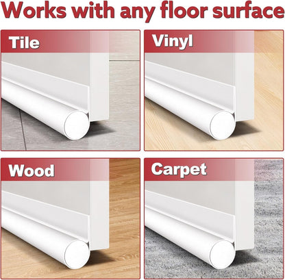 HomeProtect Door Draft Stopper Weather Stripping Door Seal Under Door Sweep Block Cold Air Gaps Front Soundproof Draft Blocker for Bottom of Door Suitable for Interior/Exterior,White