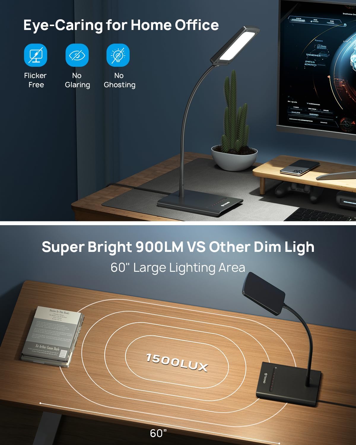 TROND Desk Lamp, Dimmable Eye-Caring Table Lamp, Memory Function, Black | 3 Color Modes 7 Brightness Levels, Flexible Gooseneck, Touch Control, Desk Light for Home Office Dorm Room Essentials