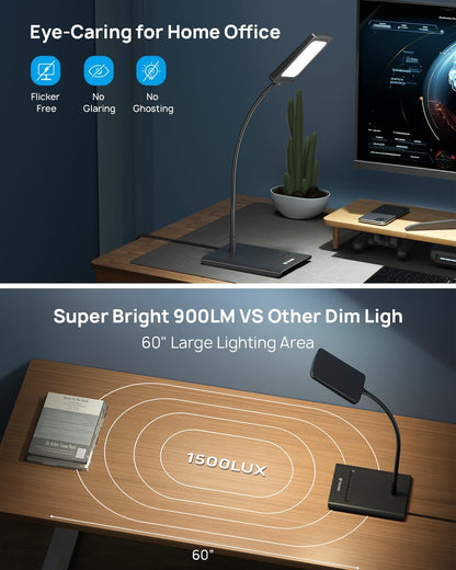 TROND Desk Lamp, Dimmable Eye-Caring Table Lamp, Memory Function, Black | 3 Color Modes 7 Brightness Levels, Flexible Gooseneck, Touch Control, Desk Light for Home Office Dorm Room Essentials