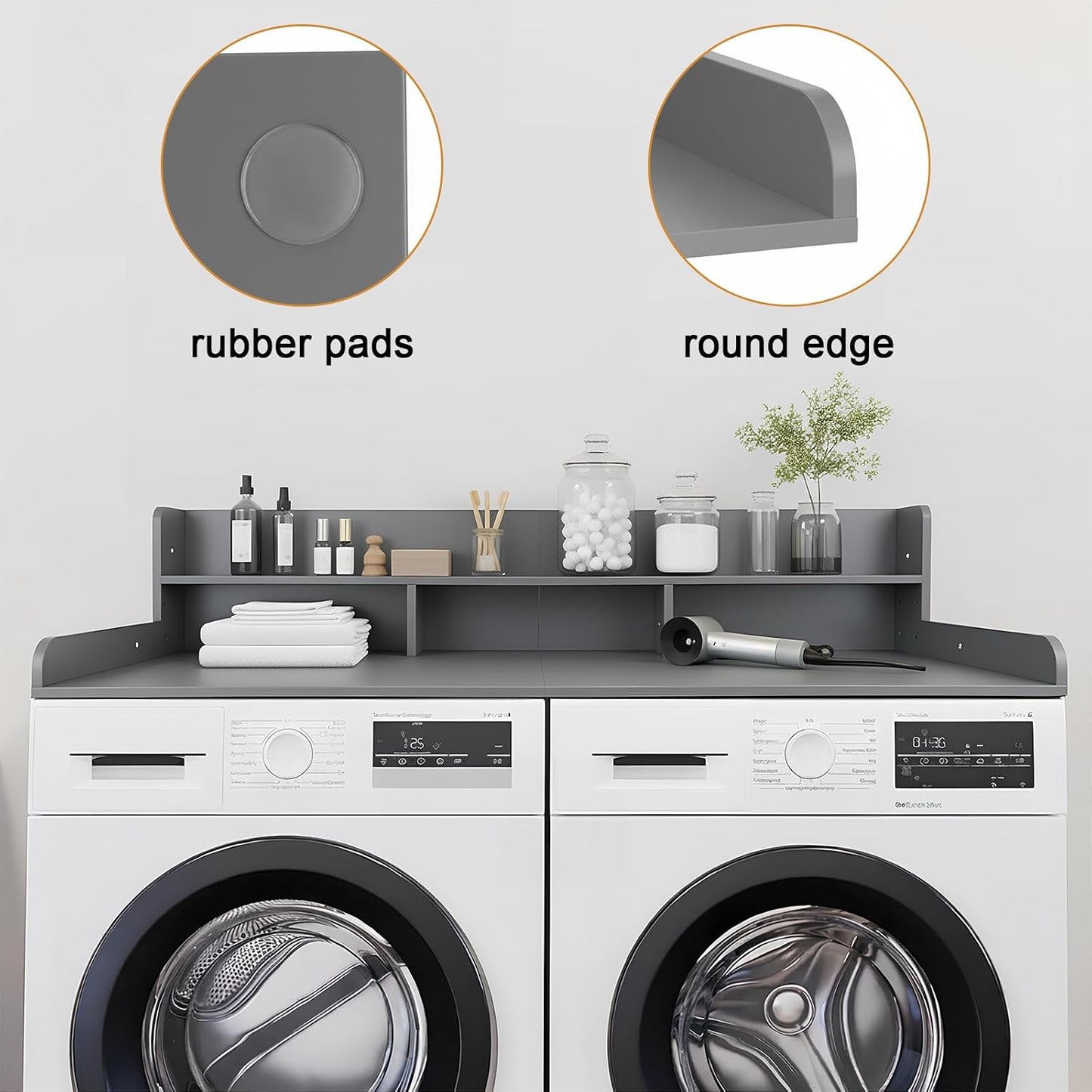 Washer Dryer Countertop with Shelf, 2-Tier Laundry Countertop Over Washer and Dryer, 54" x 27.55" Wooden Table for Folding Clothes for Laundry Room Organization and Storage (Oak)