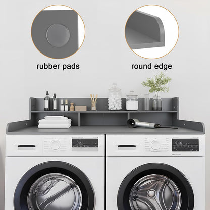 Washer Dryer Countertop with Shelf, 2-Tier Laundry Countertop Over Washer and Dryer, 54" x 27.55" Wooden Table for Folding Clothes for Laundry Room Organization and Storage (Oak)