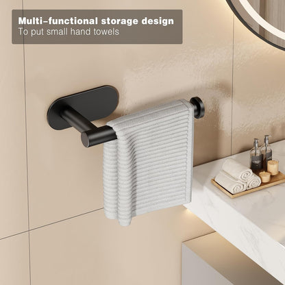 Voldra Toilet Paper Holder with Shelf, Flushable Wipes Dispenser for Bathroom, Adhesive Toilet Paper Roll Holder with Storage Wall Mount Stick On Bathroom Tissue Holder Front Flip Design (Matte Black)