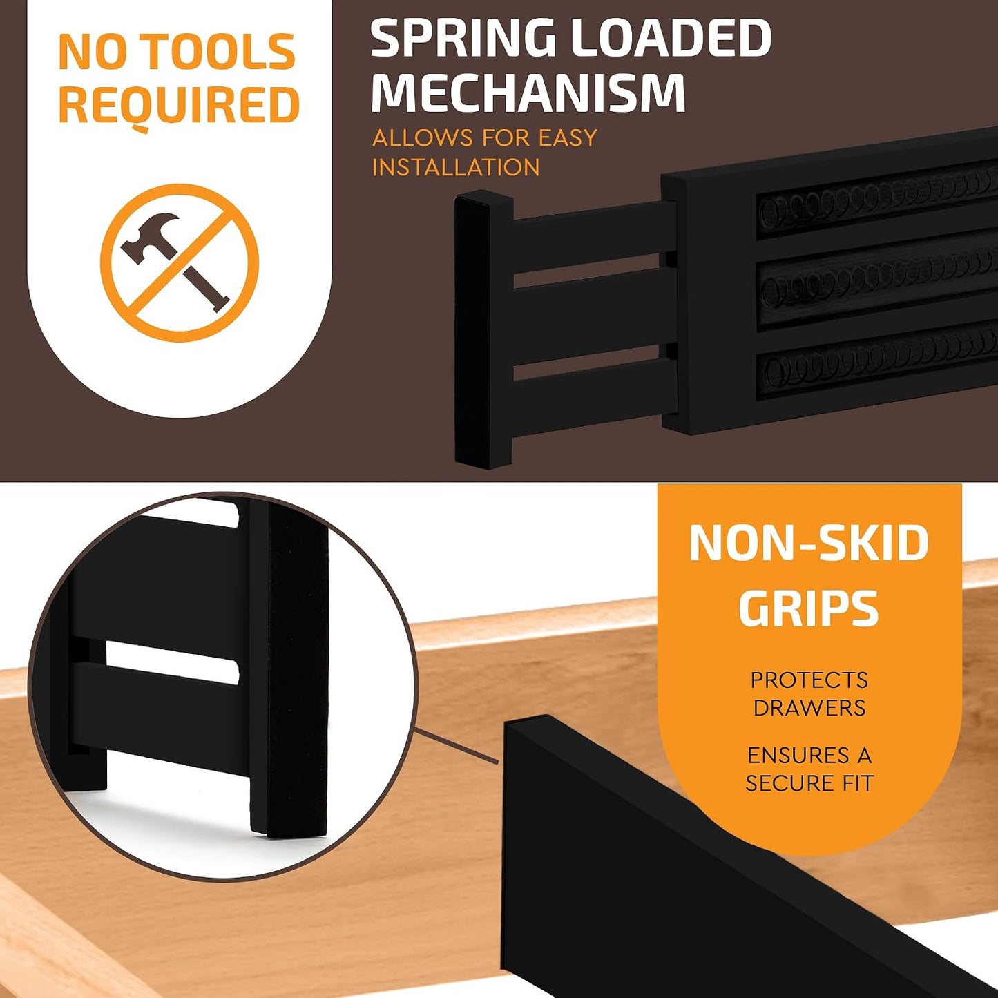 6-Pack Deep Drawer Dividers 4-Inch High Dresser Drawer Organizer, Bamboo | Adjustable 11.5-17 Inch Spring-Loaded Separators for Clothes, Utensils, Socks, Bedroom, Bathroom, Kitchen, Office, No Tools