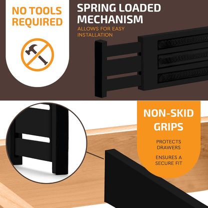 6-Pack Deep Drawer Dividers 4-Inch High Dresser Drawer Organizer, Bamboo | Adjustable 11.5-17 Inch Spring-Loaded Separators for Clothes, Utensils, Socks, Bedroom, Bathroom, Kitchen, Office, No Tools
