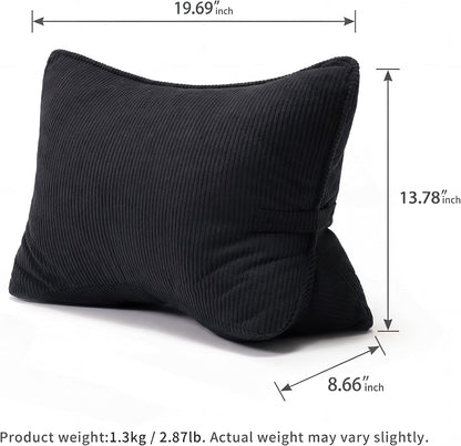 Pat. Pend. Corduroy Lumbar Support Back Pillow for Watching TV, Reading & Gaming, Ergonomic Triangle Support Cushion for Sofa, Armchair & Bed Sitting, Removable Washable Cover, Beige Gray