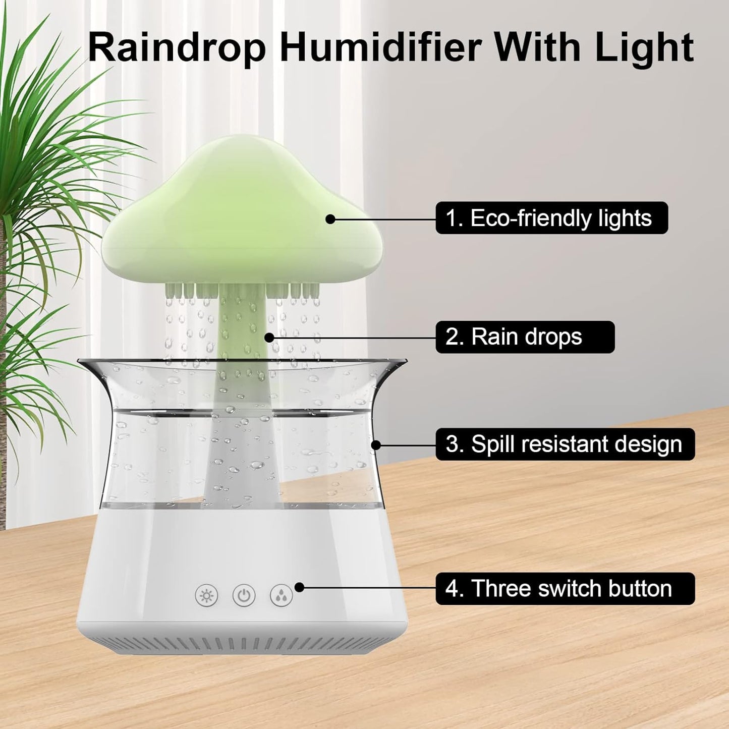 cjc Cloud Rain Humidifier for bedroom with Soothing Rain Sounds Sleep Aid, Waterfall Night Light, Mushroom Design Air Moisturizer，Room Decor Aesthetic for living room (White)
