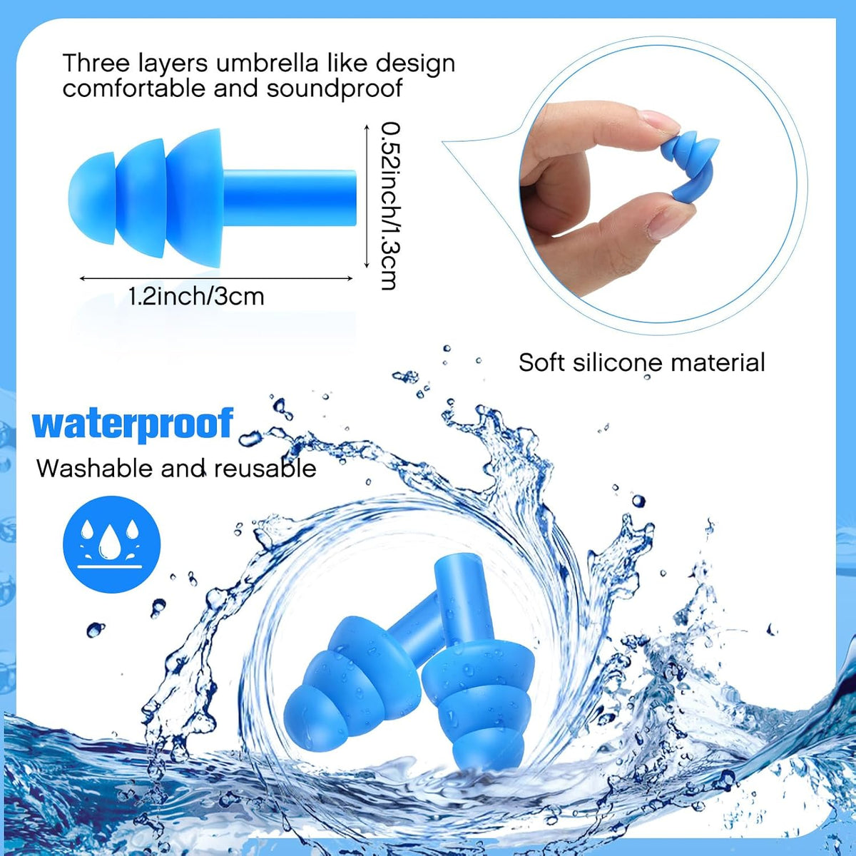 TrelaCo 200 Pairs Ear Plugs Bulk, Reusable Silicone Ear Plugs, Black