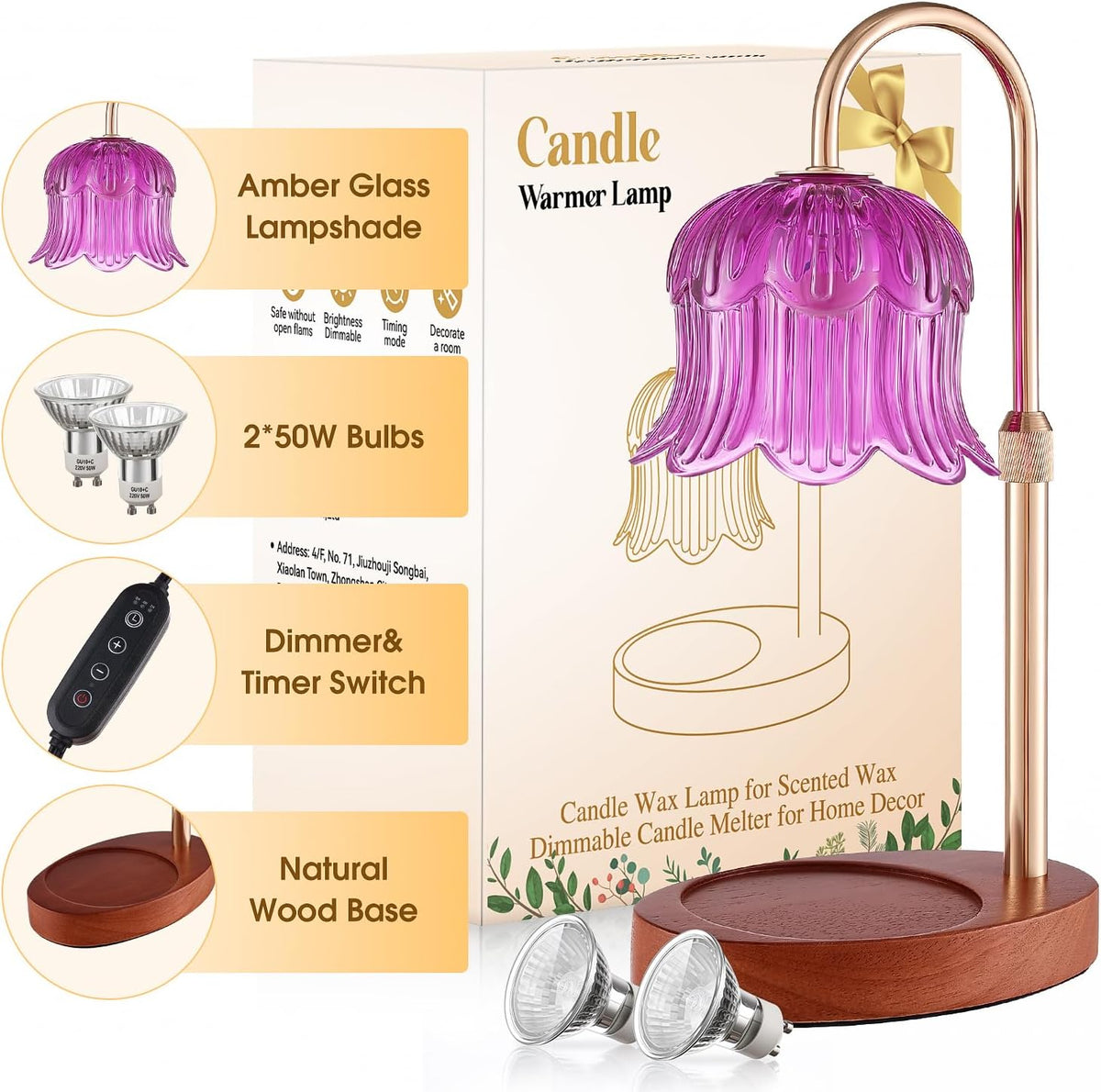 Candle Warmer Lamp Adjustable Timer - Electric Flower Glass Candles Light
