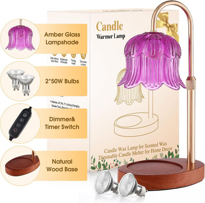 Candle Warmer Lamp Adjustable Timer - Electric Flower Glass Candles Light