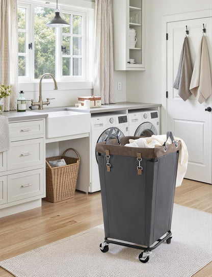 StorageWorks 160L Laundry Basket with Wheels, Rolling Hampers for Clothing | Beige Laundry Basket with Wheels, Metal Frame & Handles, Rolling Hamper for Bedroom, Bathroom, Dorm, Hotel