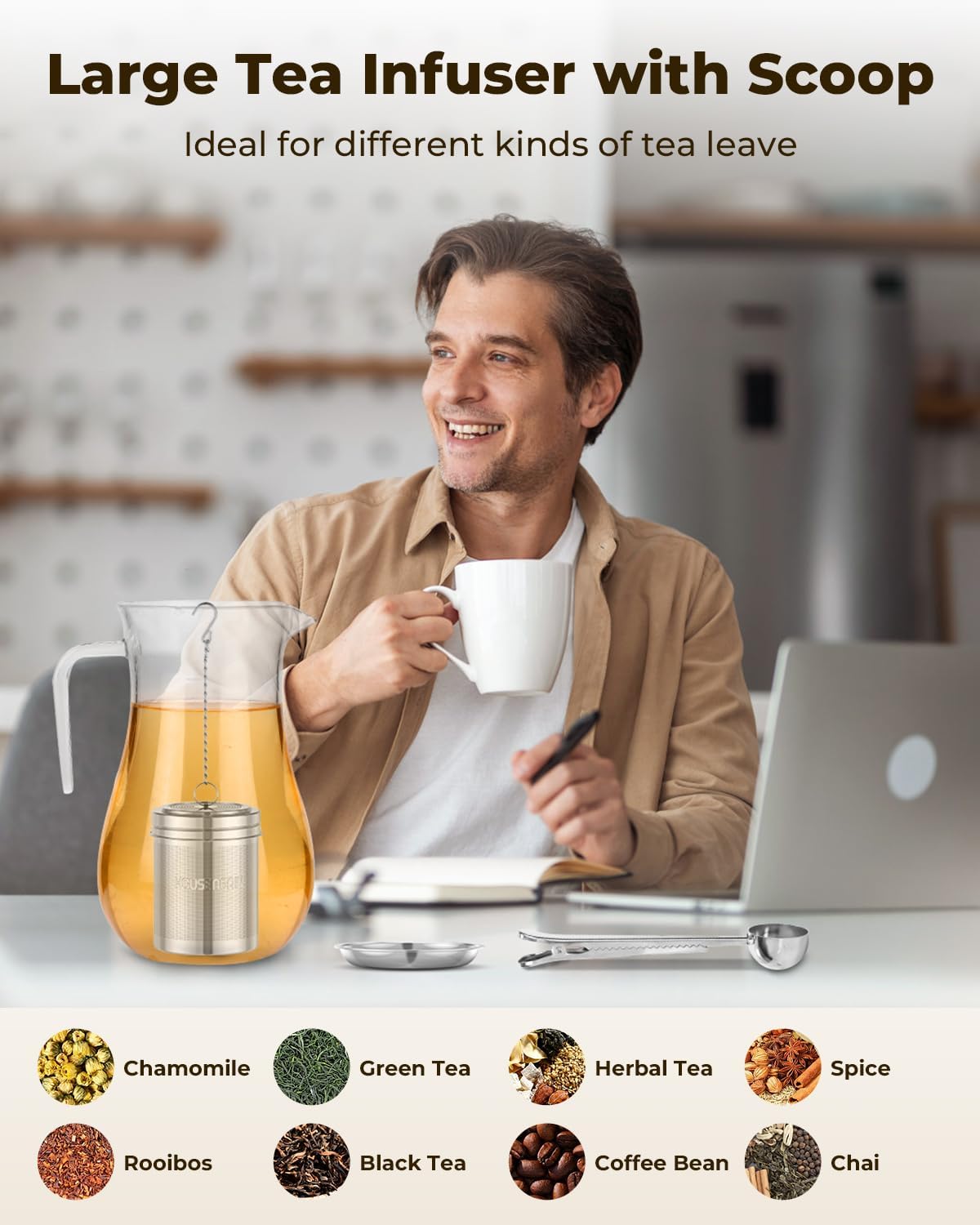 House Again Tea Infusers, Extra Fine Mesh Tea Strainers for Loose Tea, Updated Slim Threaded Lid & 304 Stainless Steel, Filter Bags Diffusers, Loose Leaf Tea Steeper for Brew Tea Spices & Seasonings