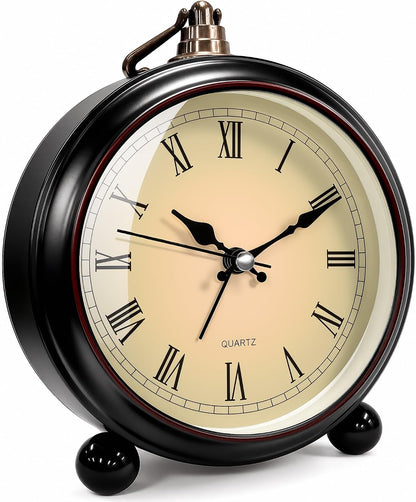 TooTa Vintage Retro Analog Alarm Clock, 4.5 inch Super Silent Non Ticking Small Clock with Night Light, Battery Operated, Simply Design, for Living Room, Bedroom, Bedside, Desk, Gift Clock (Arabic)